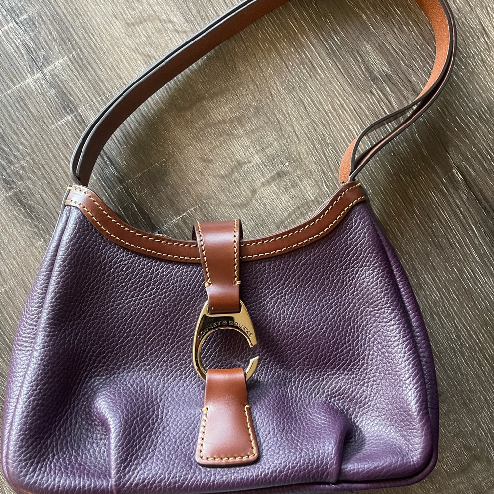 Dooney & Bourke Purple Leather Shoulder Bag with Brown Accents